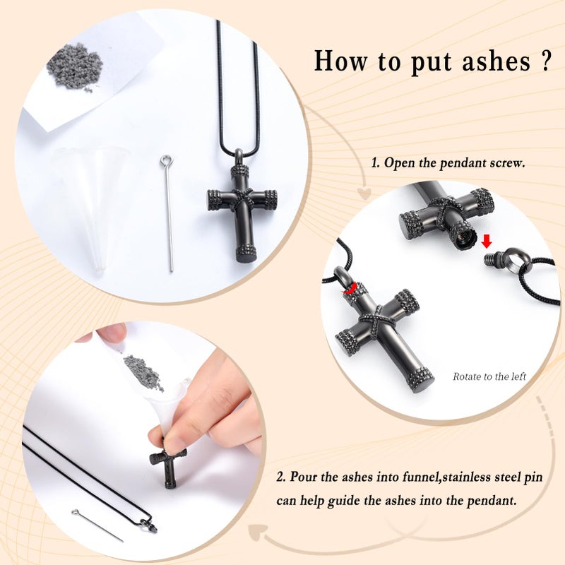 Minicremation Rope Winding Cross Cremation Ashes Urn Pendant Necklace Memorial Keepsake Jewelry Lordâ€™s Prayer Cross Ashes Necklaces (Black) - Image 3